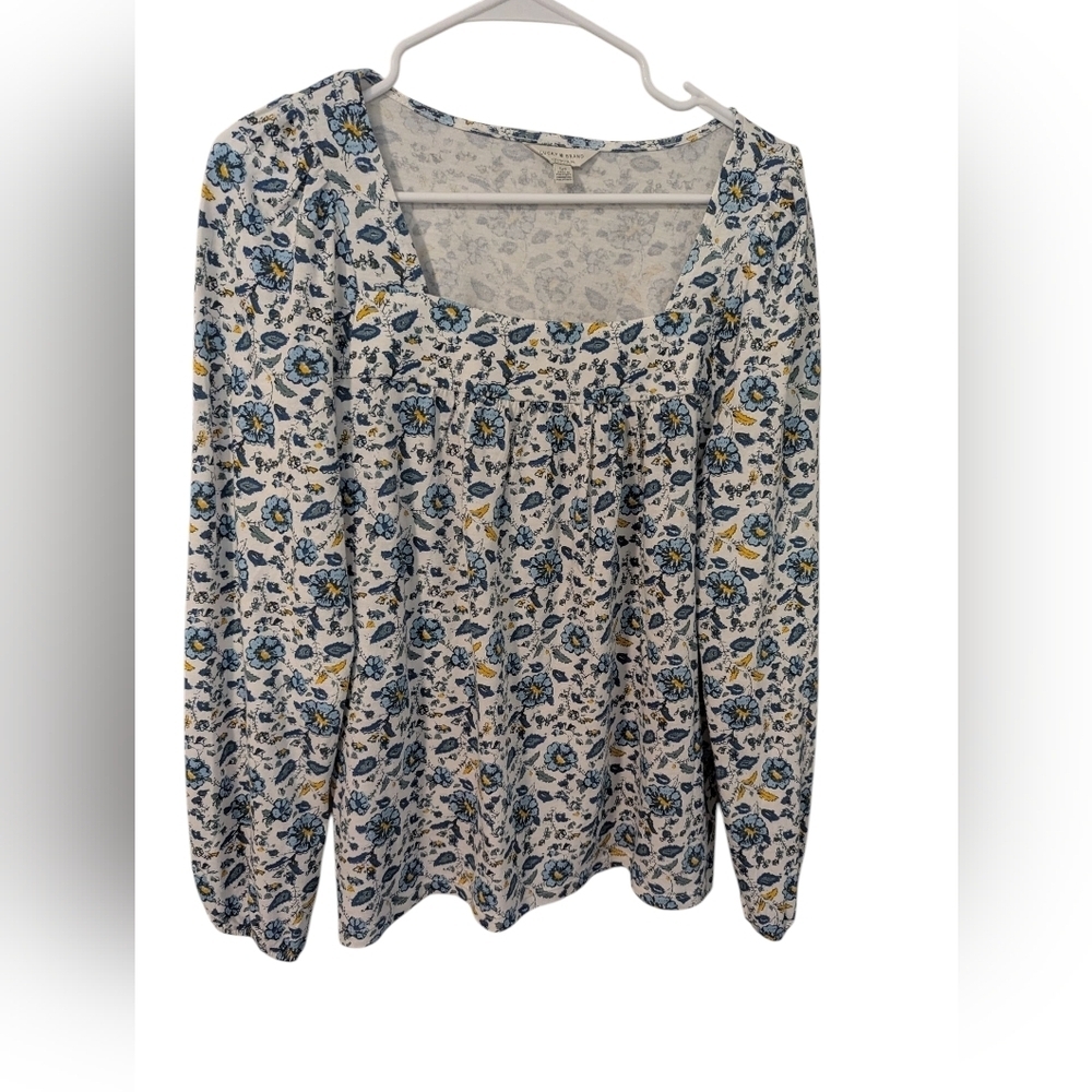 Lucky Brand Blue and Yellow Floral Top, Size S